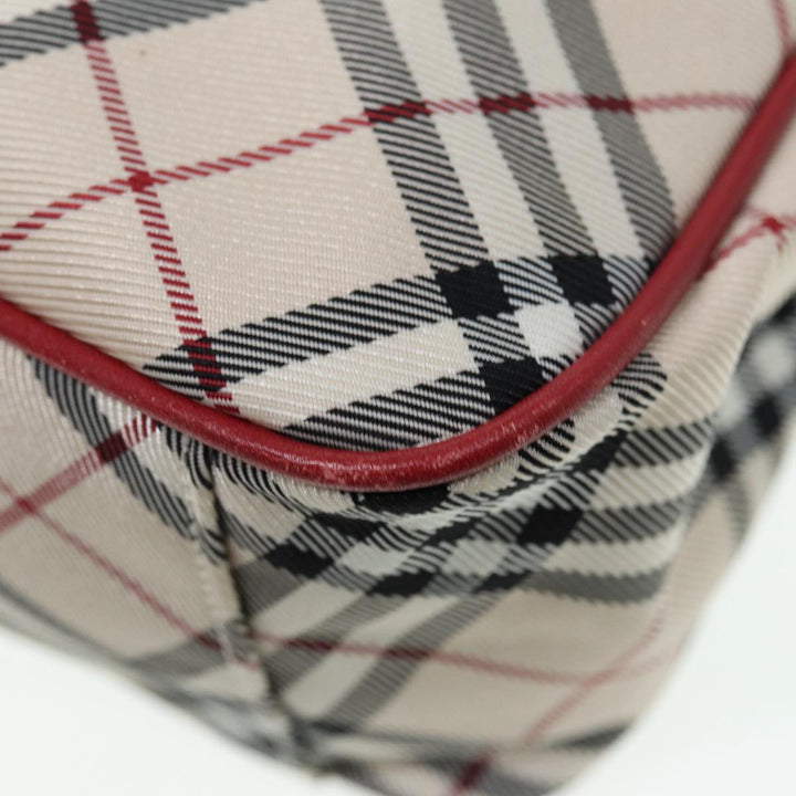 Burberry Nova Check Blue Label Hand Bag Nylon Beige Red Silver Auth ti1914