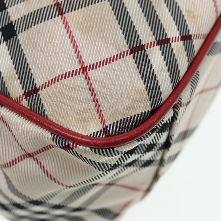 Burberry Nova Check Blue Label Hand Bag Nylon Beige Red Silver Auth ti1914