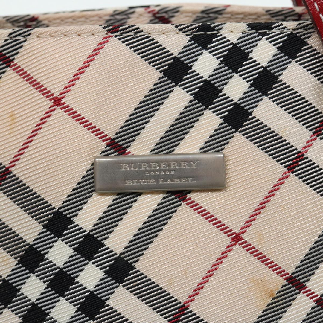 Burberry Nova Check Blue Label Hand Bag Nylon Beige Red Silver Auth ti1914