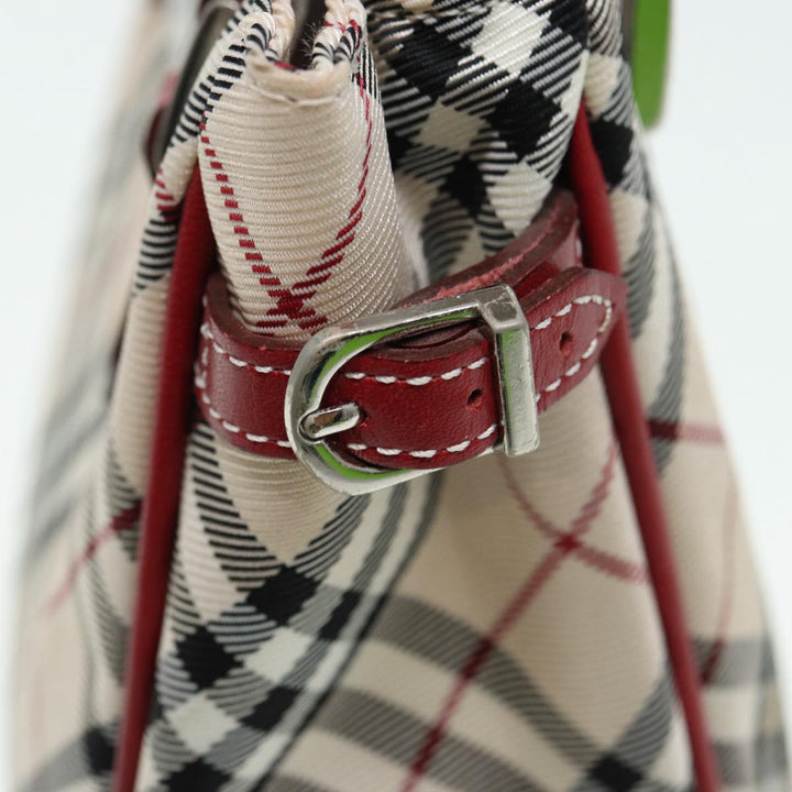 Burberry Nova Check Blue Label Hand Bag Nylon Beige Red Silver Auth ti1914