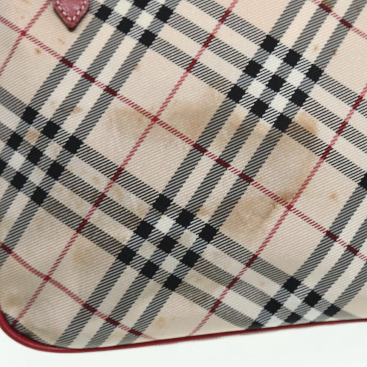 Burberry Nova Check Blue Label Hand Bag Nylon Beige Red Silver Auth ti1914