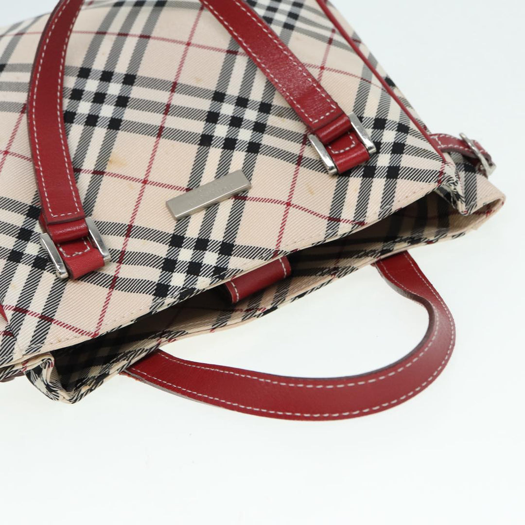 Burberry Nova Check Blue Label Hand Bag Nylon Beige Red Silver Auth ti1914