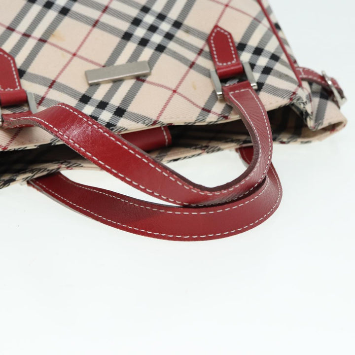 Burberry Nova Check Blue Label Hand Bag Nylon Beige Red Silver Auth ti1914