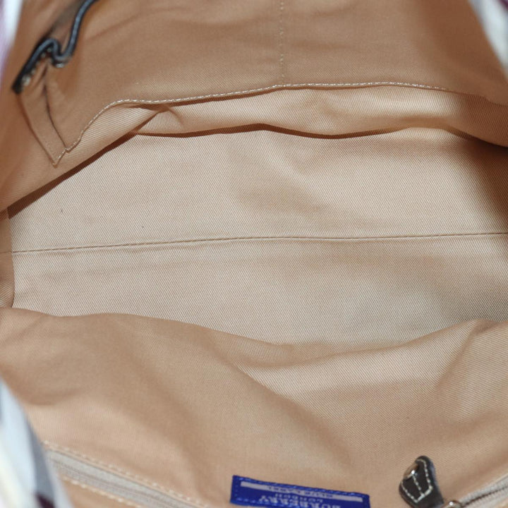 Burberry Blue Label Shoulder Bag Canvas 2way White Brown Silver Auth ti1922