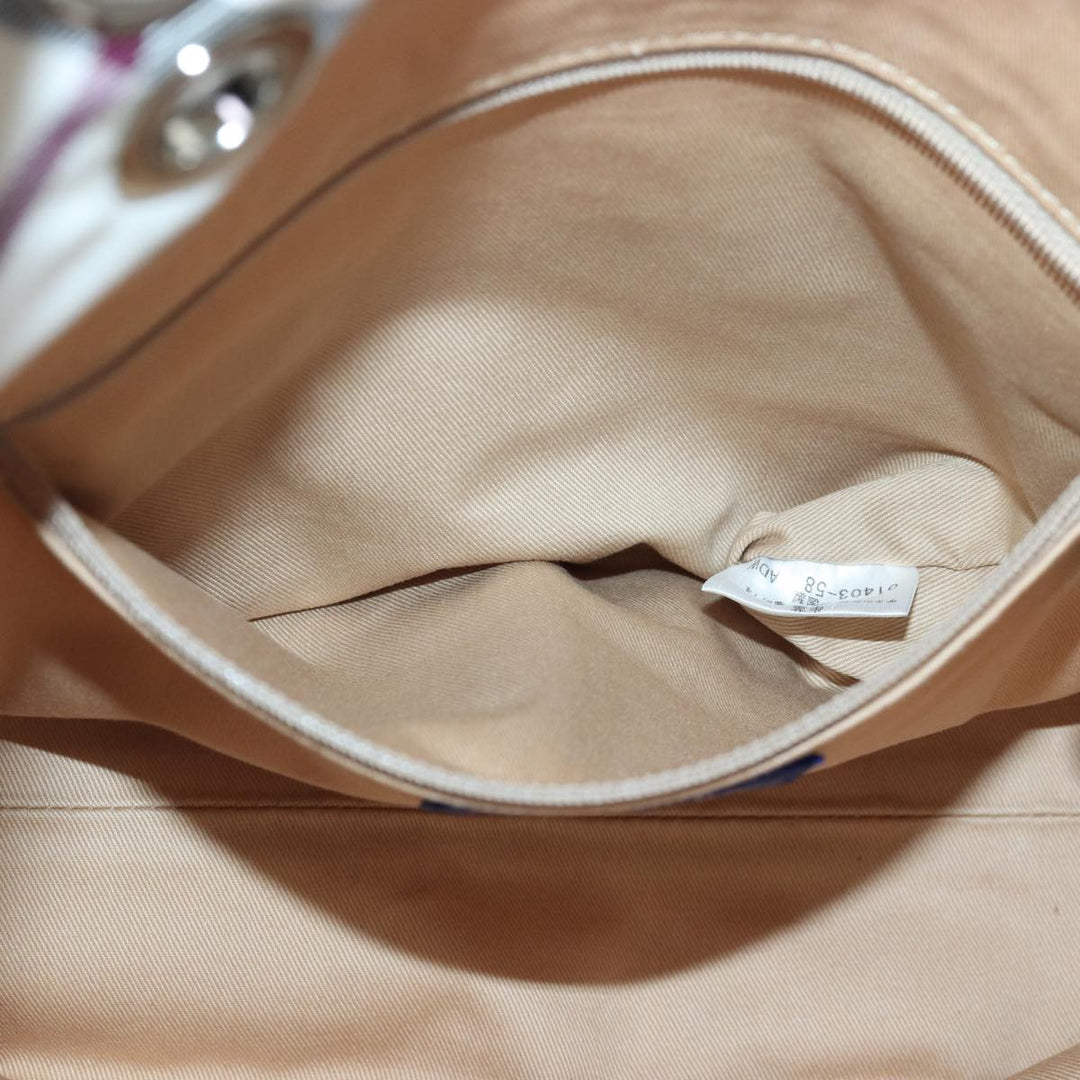 Burberry Blue Label Shoulder Bag Canvas 2way White Brown Silver Auth ti1922