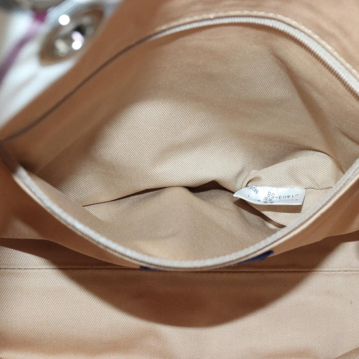 Burberry Blue Label Shoulder Bag Canvas 2way White Brown Silver Auth ti1922