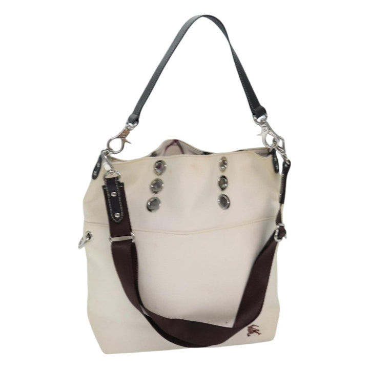 Burberry Blue Label Shoulder Bag Canvas 2way White Brown Silver Auth ti1922