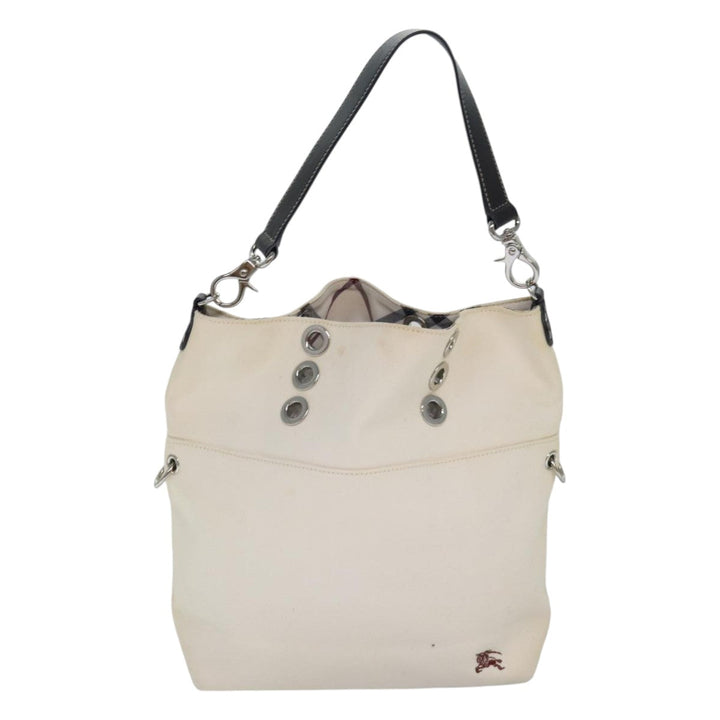 Burberry Blue Label Shoulder Bag Canvas 2way White Brown Silver Auth ti1922