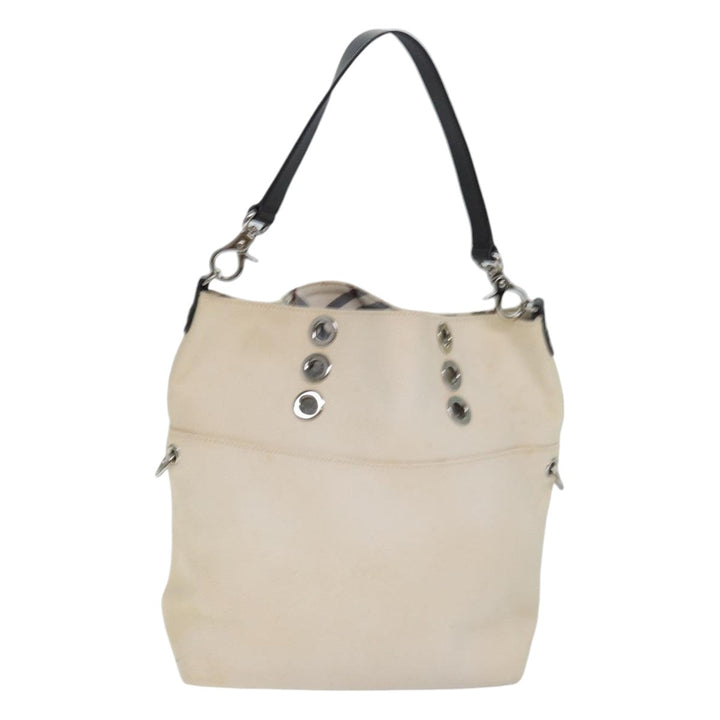 Burberry Blue Label Shoulder Bag Canvas 2way White Brown Silver Auth ti1922