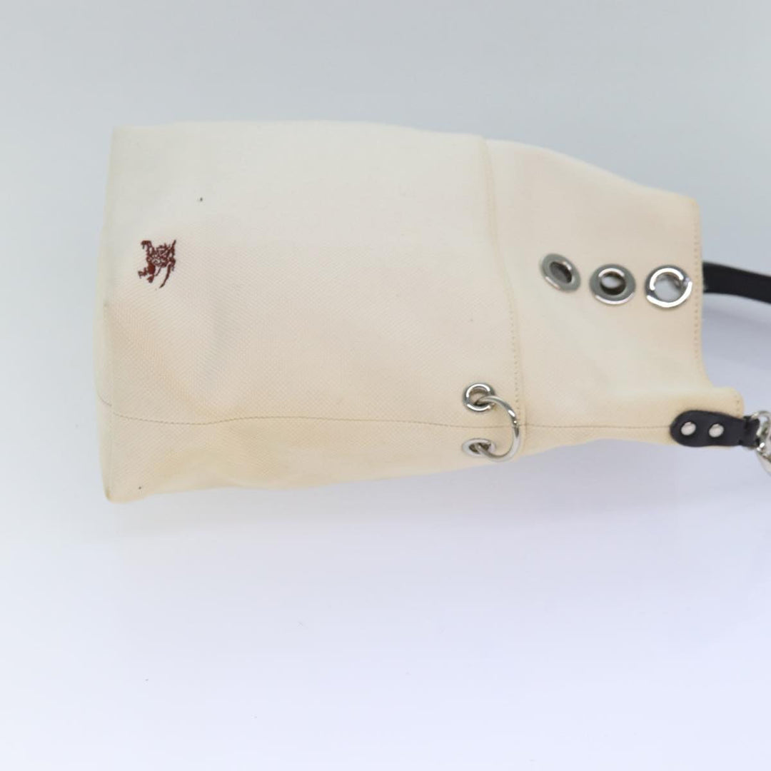 Burberry Blue Label Shoulder Bag Canvas 2way White Brown Silver Auth ti1922