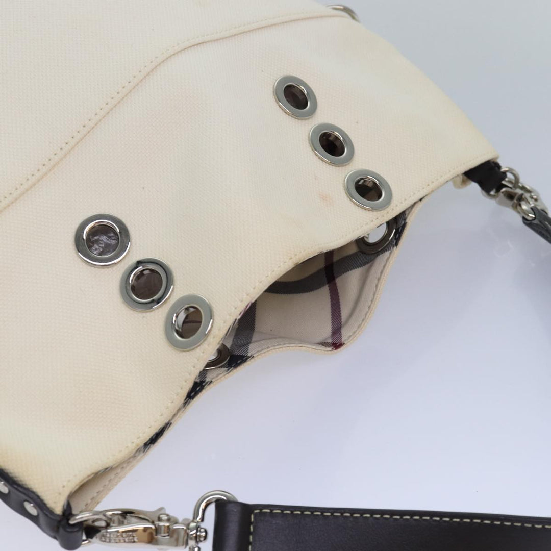 Burberry Blue Label Shoulder Bag Canvas 2way White Brown Silver Auth ti1922