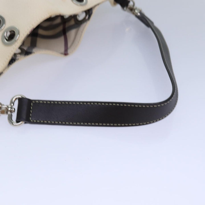 Burberry Blue Label Shoulder Bag Canvas 2way White Brown Silver Auth ti1922
