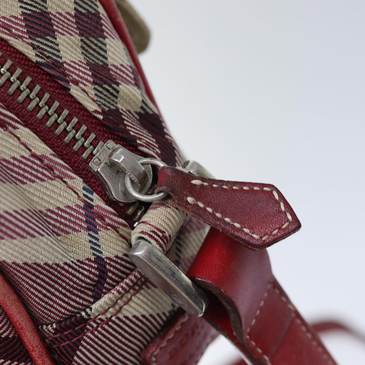 Burberry Nova Check Blue Label Shoulder Bag Red Silver Auth ti1923