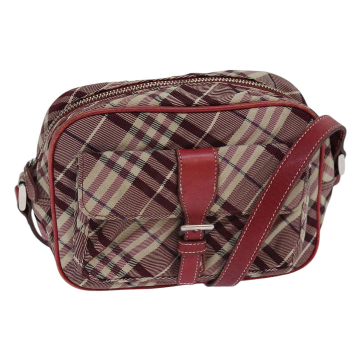 Burberry Nova Check Blue Label Shoulder Bag Red Silver Auth ti1923
