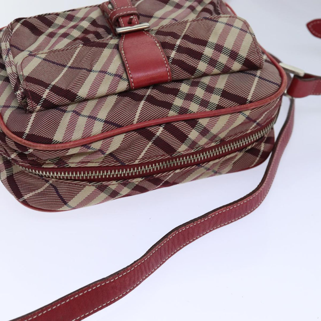 Burberry Nova Check Blue Label Shoulder Bag Red Silver Auth ti1923