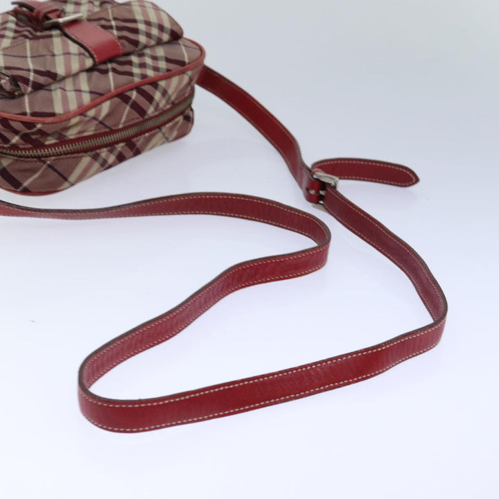 Burberry Nova Check Blue Label Shoulder Bag Red Silver Auth ti1923
