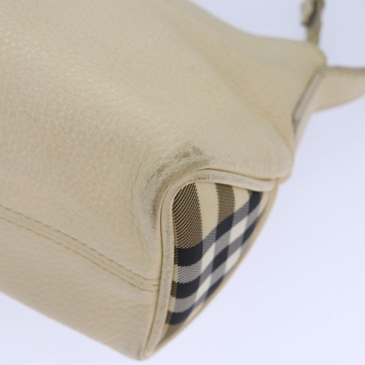 Burberry Shoulder Bag Leather Cream Silver Auth ti1931
