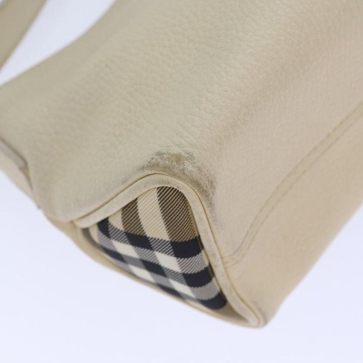 Burberry Shoulder Bag Leather Cream Silver Auth ti1931