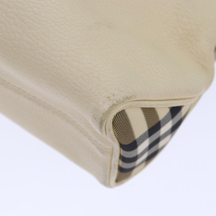 Burberry Shoulder Bag Leather Cream Silver Auth ti1931