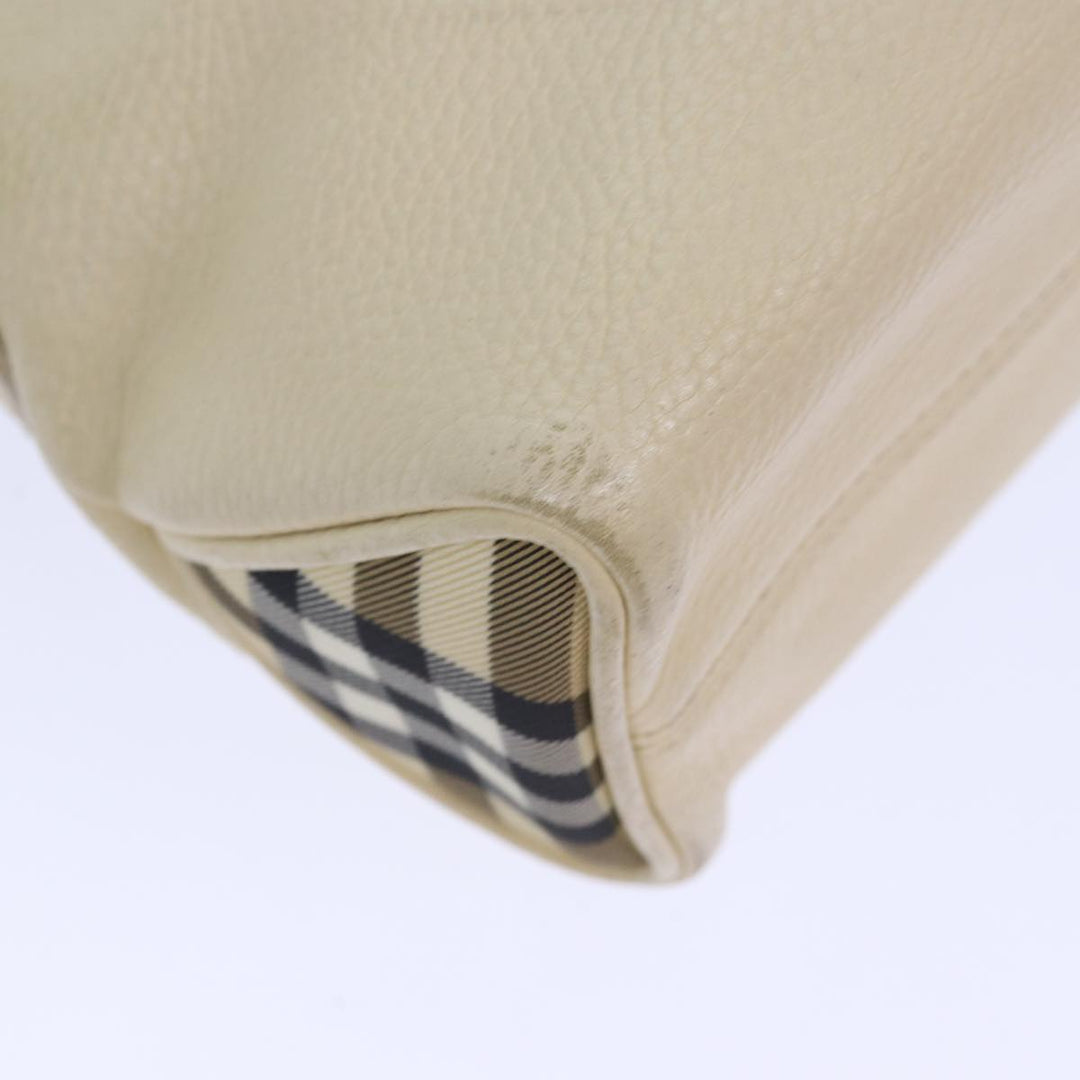 Burberry Shoulder Bag Leather Cream Silver Auth ti1931