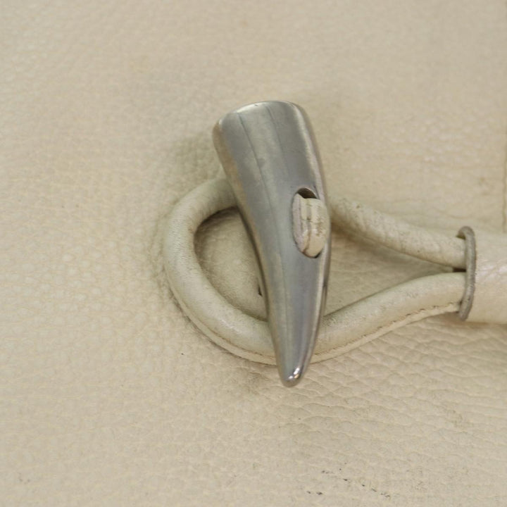 Burberry Shoulder Bag Leather Cream Silver Auth ti1931