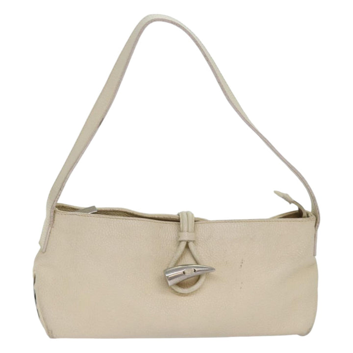 Burberry Shoulder Bag Leather Cream Silver Auth ti1931