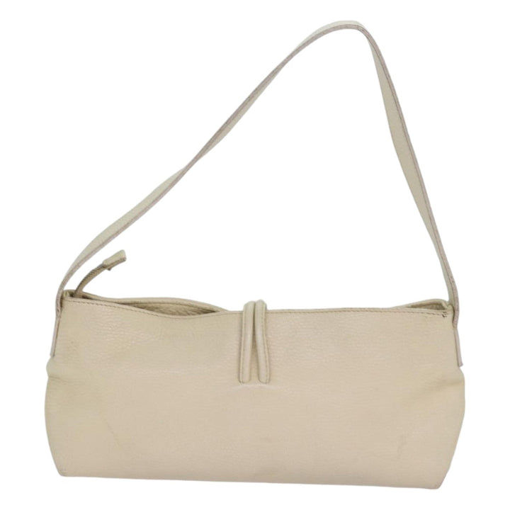 Burberry Shoulder Bag Leather Cream Silver Auth ti1931