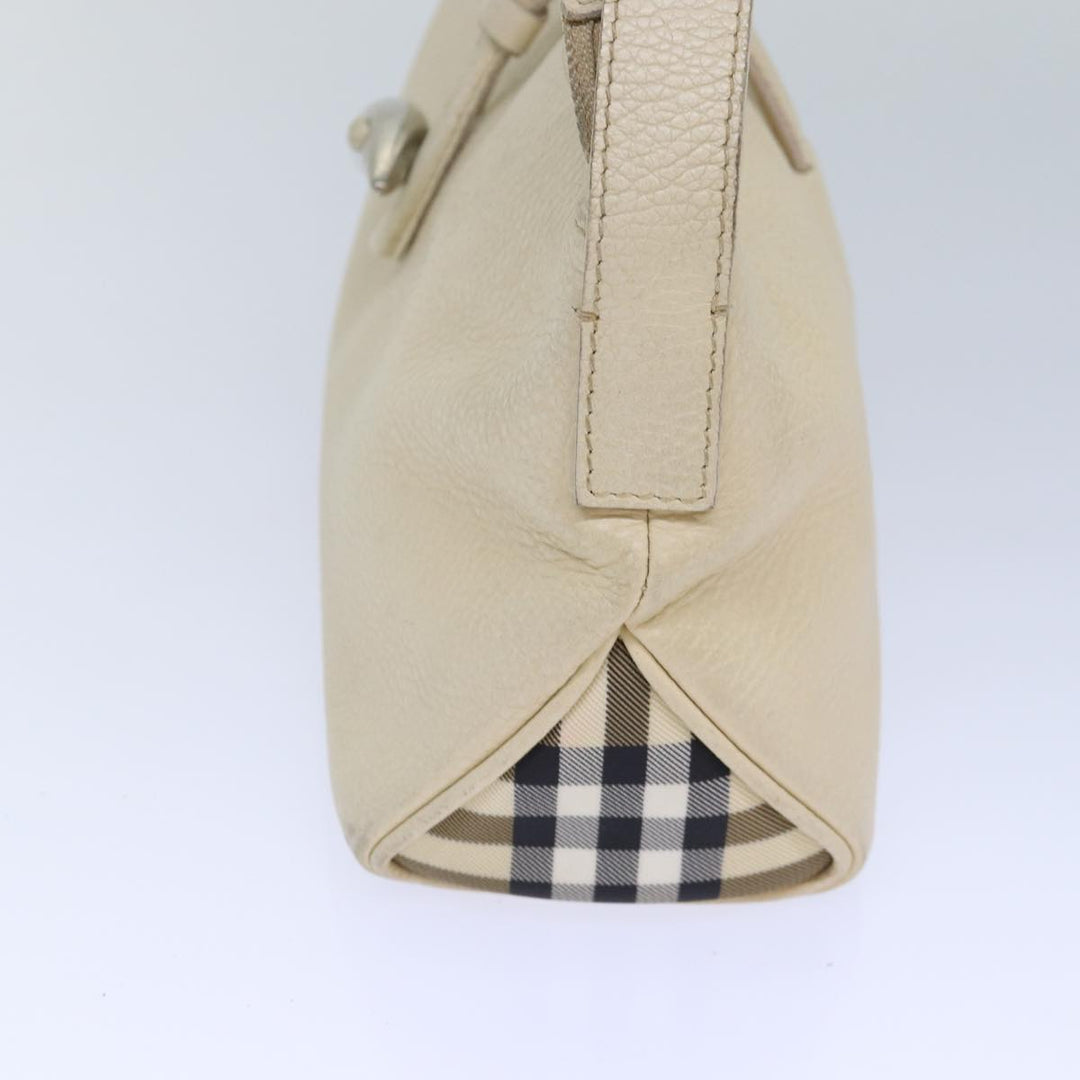 Burberry Shoulder Bag Leather Cream Silver Auth ti1931