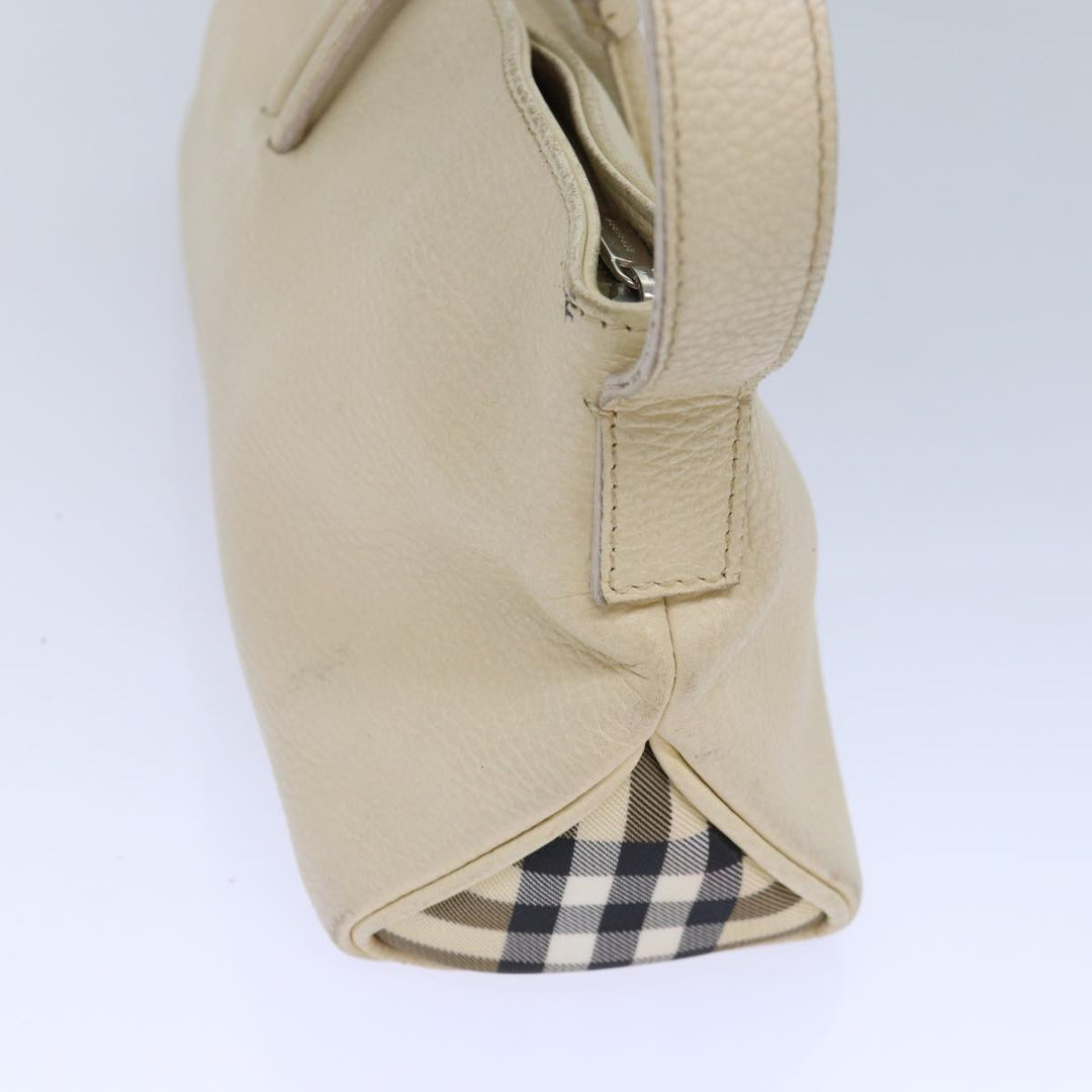 Burberry Shoulder Bag Leather Cream Silver Auth ti1931