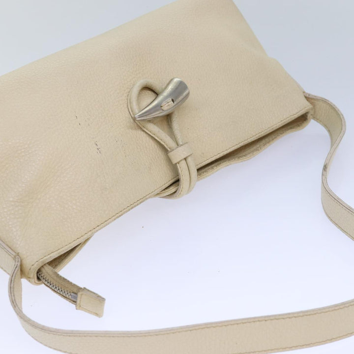 Burberry Shoulder Bag Leather Cream Silver Auth ti1931