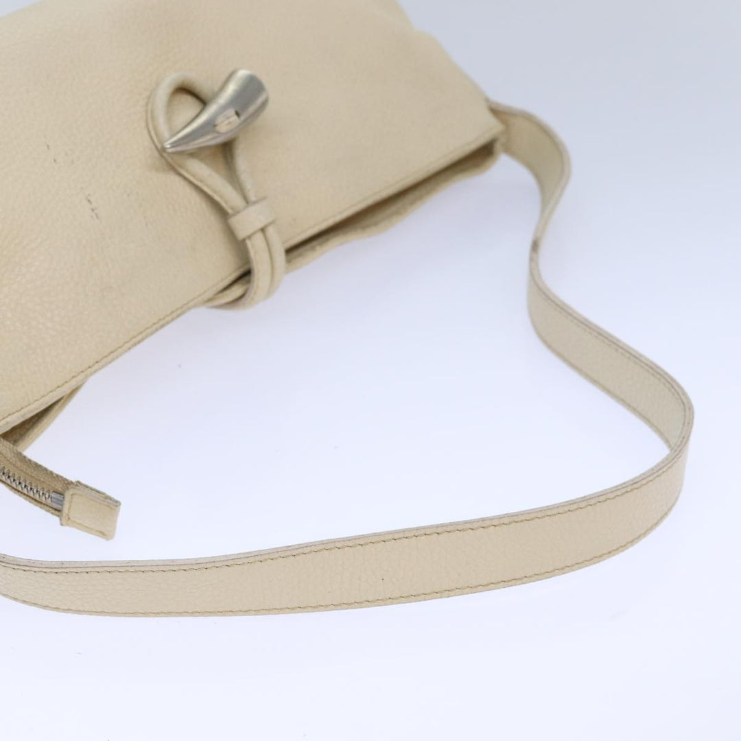 Burberry Shoulder Bag Leather Cream Silver Auth ti1931