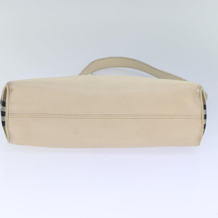Burberry Shoulder Bag Leather Cream Silver Auth ti1931