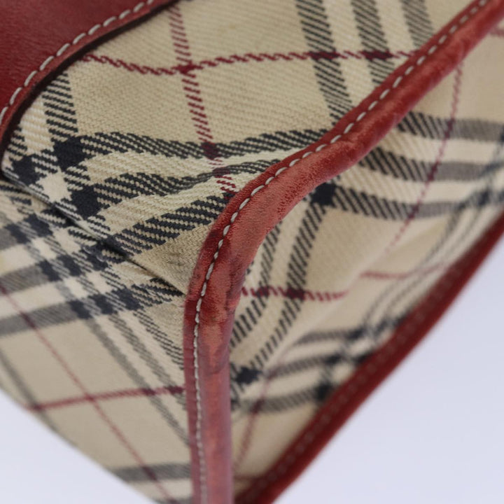 Burberry Nova Check Blue Label Hand Bag Canvas Beige Red Silver Auth ti1948
