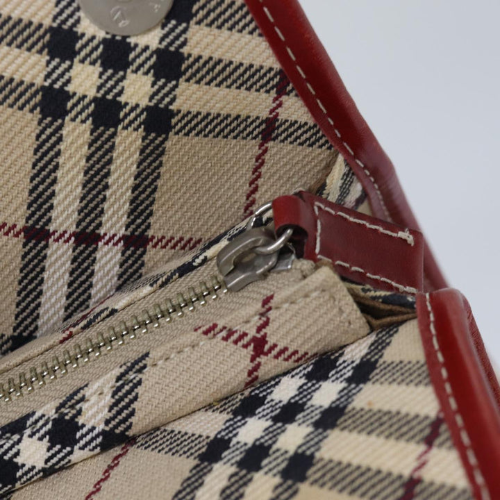 Burberry Nova Check Blue Label Hand Bag Canvas Beige Red Silver Auth ti1948