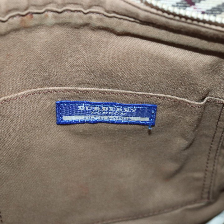Burberry Nova Check Blue Label Hand Bag Canvas Beige Red Silver Auth ti1948