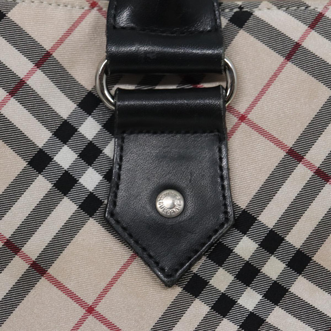 Burberry Nova Check Blue Label Hand Bag Nylon Beige Black Silver Auth ti1959