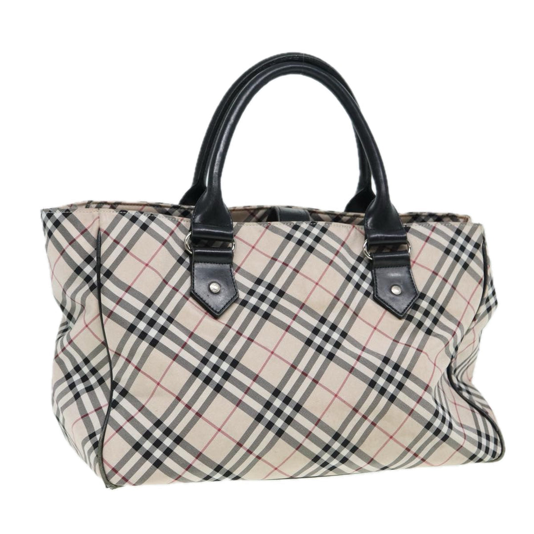 Burberry Nova Check Blue Label Hand Bag Nylon Beige Black Silver Auth ti1959