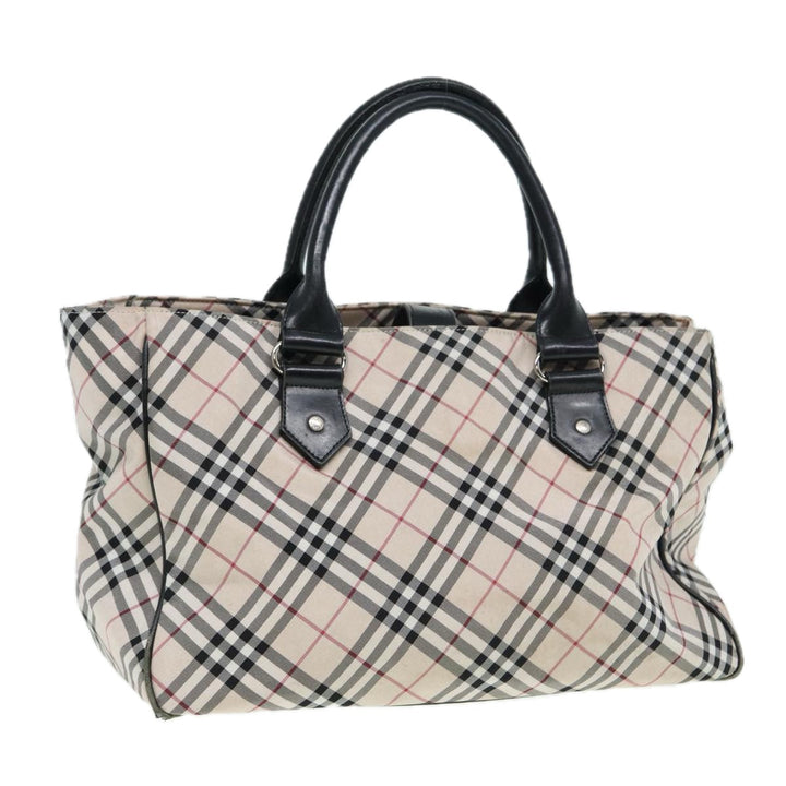 Burberry Nova Check Blue Label Hand Bag Nylon Beige Black Silver Auth ti1959