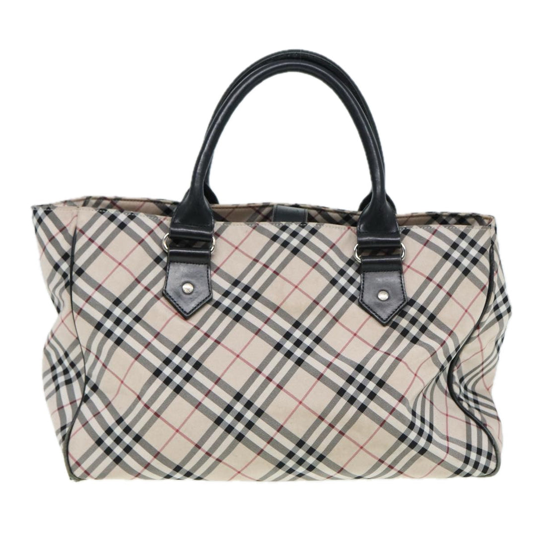 Burberry Nova Check Blue Label Hand Bag Nylon Beige Black Silver Auth ti1959