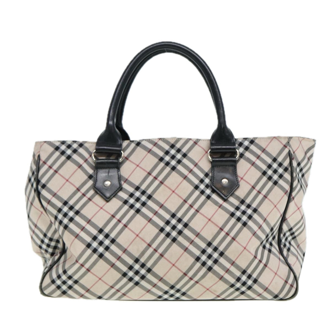 Burberry Nova Check Blue Label Hand Bag Nylon Beige Black Silver Auth ti1959