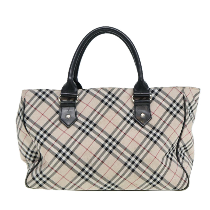 Burberry Nova Check Blue Label Hand Bag Nylon Beige Black Silver Auth ti1959