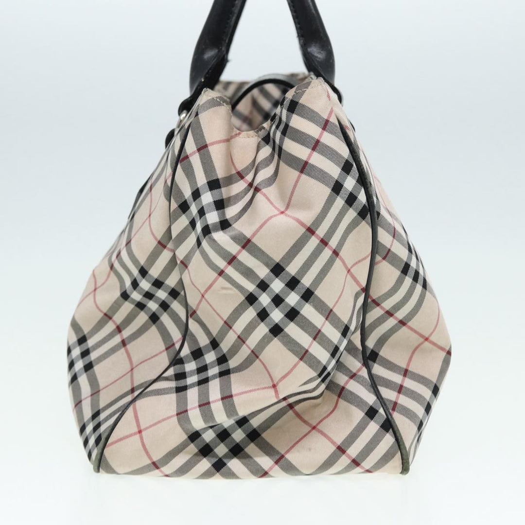 Burberry Nova Check Blue Label Hand Bag Nylon Beige Black Silver Auth ti1959