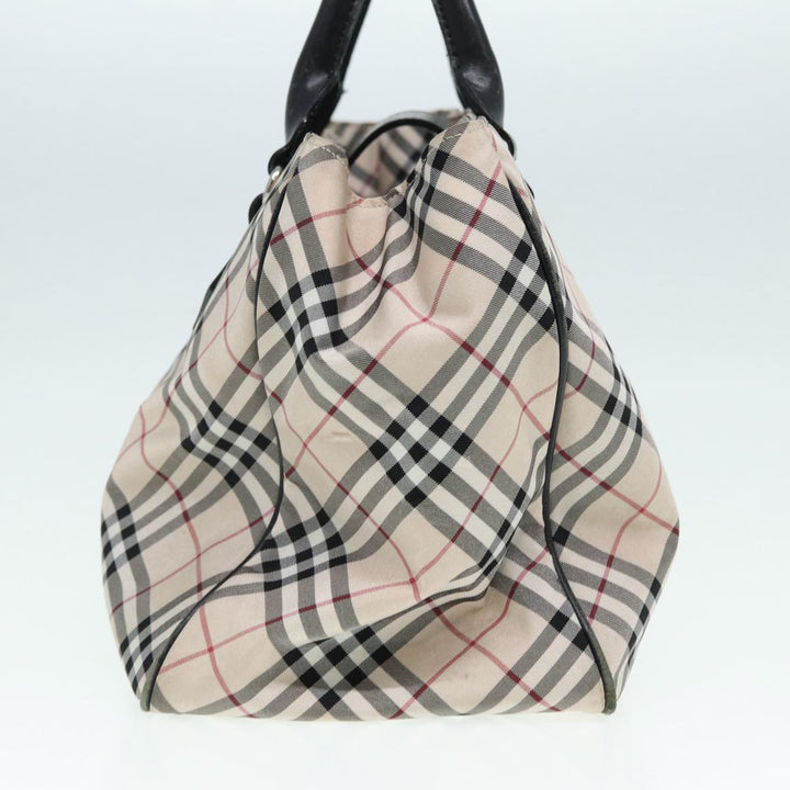 Burberry Nova Check Blue Label Hand Bag Nylon Beige Black Silver Auth ti1959