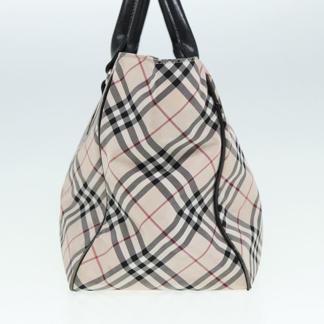 Burberry Nova Check Blue Label Hand Bag Nylon Beige Black Silver Auth ti1959