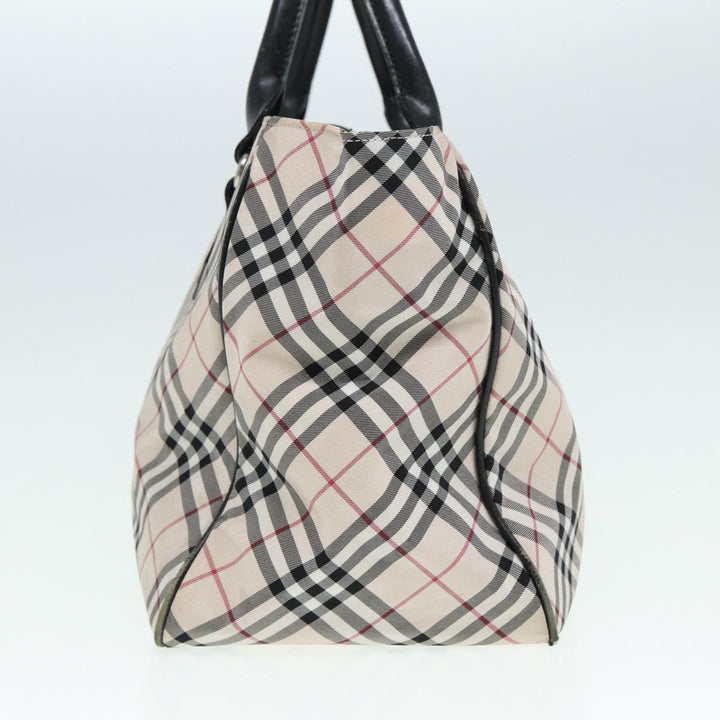 Burberry Nova Check Blue Label Hand Bag Nylon Beige Black Silver Auth ti1959