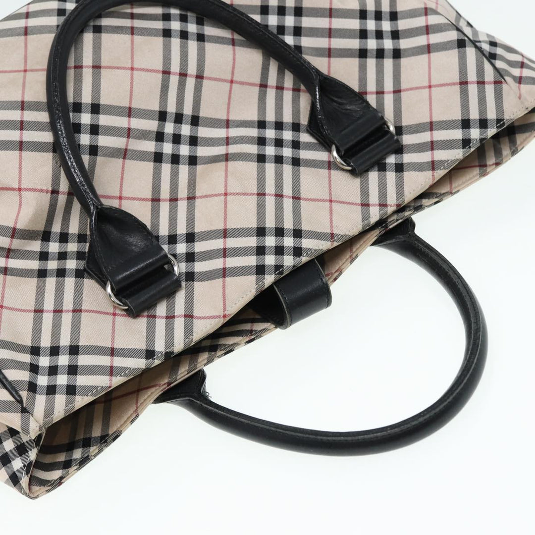Burberry Nova Check Blue Label Hand Bag Nylon Beige Black Silver Auth ti1959
