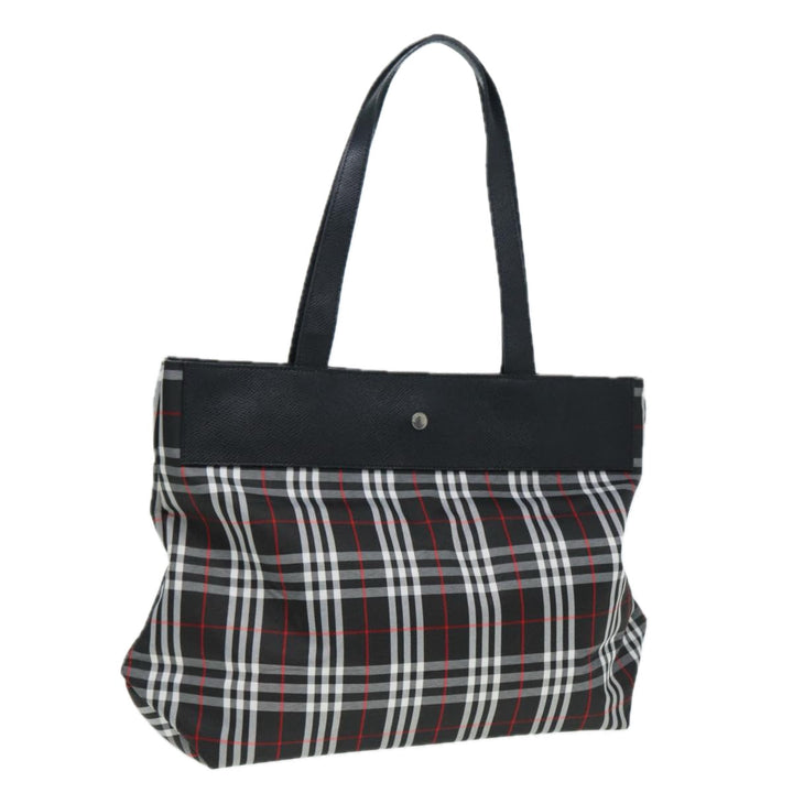 Burberry Nova Check Tote Bag Nylon Black Silver Auth ti1963