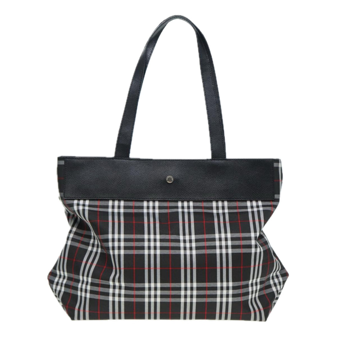 Burberry Nova Check Tote Bag Nylon Black Silver Auth ti1963