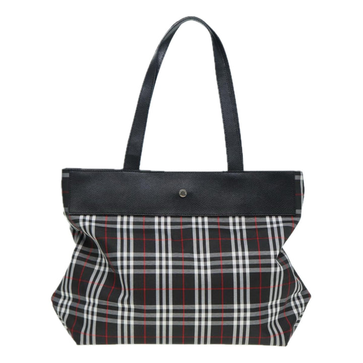 Burberry Nova Check Tote Bag Nylon Black Silver Auth ti1963