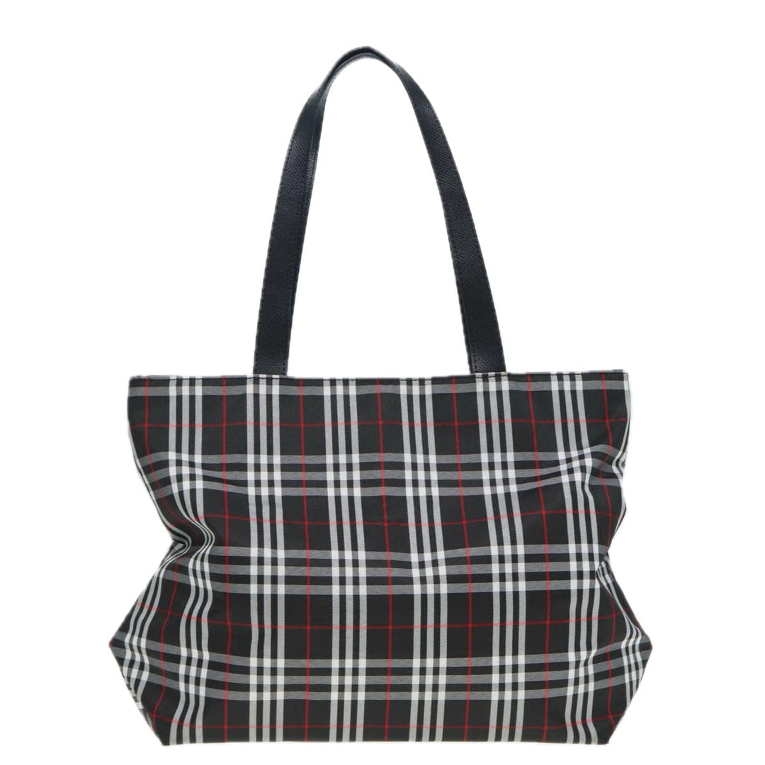 Burberry Nova Check Tote Bag Nylon Black Silver Auth ti1963